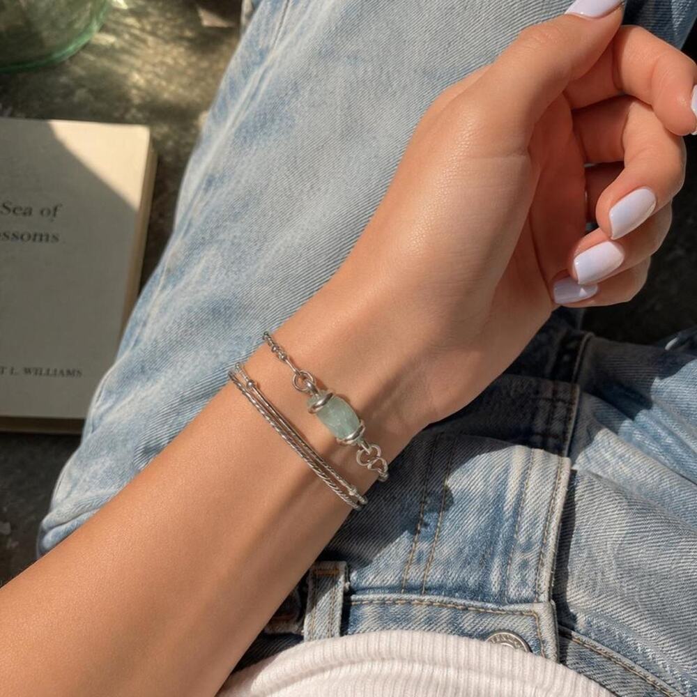 Handmade Silver Tone Aqua Gemstone Bracelet